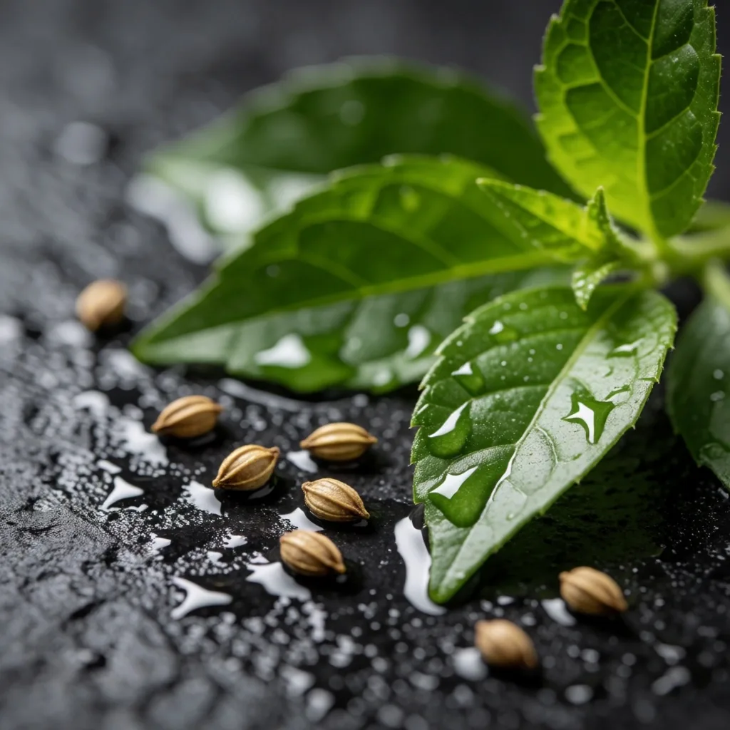 Fresh botanical ingredients on stone