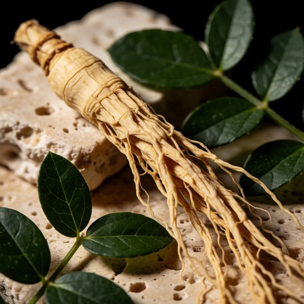 Botanical ingredients on travertine stone