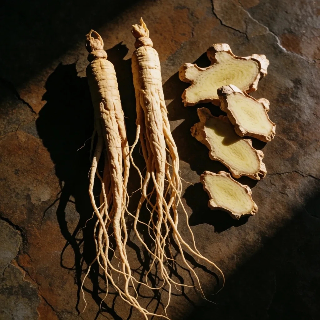 Traditional botanical ingredients on stone